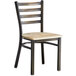 A Lancaster Table & Seating ladder back chair with a wooden seat and black metal frame.