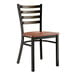 A Lancaster Table & Seating distressed copper ladder back chair with a brown wood seat and black metal frame.