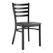 A Lancaster Table & Seating black metal ladder back chair with a black wood seat.