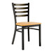 A Lancaster Table & Seating brown wooden chair with black metal ladder back and natural wood seat.