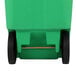 A lime green Toter rollout trash cart with black wheels.