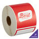 A roll of red TamperSafe labels with the words "Best Burger" on them.