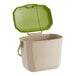 A beige Toter rectangular plastic kitchen wastebasket with a lime green lid.