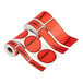A roll of TamperSafe red plastic labels with black text on a white background.