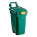 A green rectangular plastic Toter recycling bin with a yellow lid.