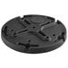 A black weighted circular base with holes for Toter round trash cans.