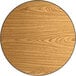 A Lancaster Table & Seating round laminated table top with walnut and oak wood grains.