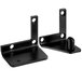 A pair of black metal brackets with holes on the side.