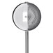 A stainless steel OXO tea ball infuser with a black handle and sieve.