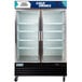 An Avantco customizable sign panel for a refrigerator with glass doors.
