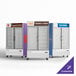A white Avantco merchandising refrigerator with glass doors.