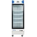 An Avantco white swing glass door merchandiser refrigerator.