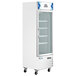 An Avantco white glass door merchandiser freezer.