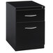 A black Hirsh Industries mobile pedestal file cabinet with 1 box drawer and 1 file drawer.