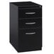 A black Hirsh Industries mobile pedestal file cabinet with silver metal handles.