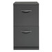 A Hirsh Industries grey file cabinet with two drawers and silver handles.