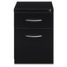 A charcoal Hirsh Industries mobile pedestal file cabinet with two drawers and silver handles.