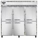 A Continental Refrigerator with three open stainless steel half doors.