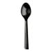 A black 6-inch plastic spoon with the brand name 'BlueStripe' embossed on the handle.