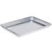 A silver rectangular Choice Quarter Size Wire in Rim Aluminum Bun Pan on a counter.