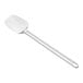 A white, long-handled silicone spoonula kitchen utensil.