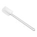A white plastic spatula with a long handle and a flat, flexible blade.