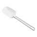 A white 9 1/2 inch spoonula kitchen utensil with a soft, flexible head and a hole in the handle for hanging.