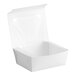 A white paper take-out container with a clear window and tamper-evident design.