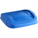 A blue Toter square swing door lid on a blue plastic container.