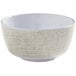 A white American Metalcraft melamine bouillon cup with a textured linen pattern.