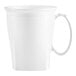 A close-up of a white Cambro insulated mug with a handle.