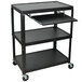 Luxor AVJ42XLKB Adjustable Height 3 Shelf Black A/V Cart with Keyboard Shelf