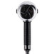 A Conair brushed metal hair dryer with a black and silver coil.