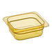 A yellow Carlisle StorPlus plastic food pan with a lid.