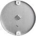 A silver round wall thermometer with a white face and a square hygrometer in the middle.