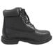 A genuine grip black leather boot with laces.