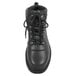 A close-up of a Genuine Grip black leather boot with laces.