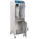 A stainless steel Alto-Shaam holding cabinet with Dutch doors open.