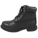 A black leather Genuine Grip boot with laces and a zipper.