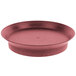 A red round polypropylene deli server with a raspberry rim.