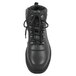 A close-up of a black Genuine Grip steel toe leather boot with laces.