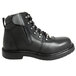 A black leather Genuine Grip steel toe boot with a zipper.