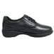 A black full grain leather women's shoe with laces and a rubber sole.