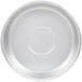 A close-up of a round silver food pan.