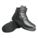 A pair of black Genuine Grip steel toe work boots with a zipper lock.