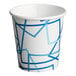 A white paper cold cup with blue lines.