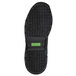 a black sole with a green label
