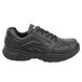 A black Reebok athletic shoe for men with white text on the side.