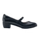 A black Shoes For Crews Vita women's mary-jane shoe with a buckle.