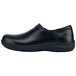 A MOZO black leather slip on men's shoe with a rubber sole.